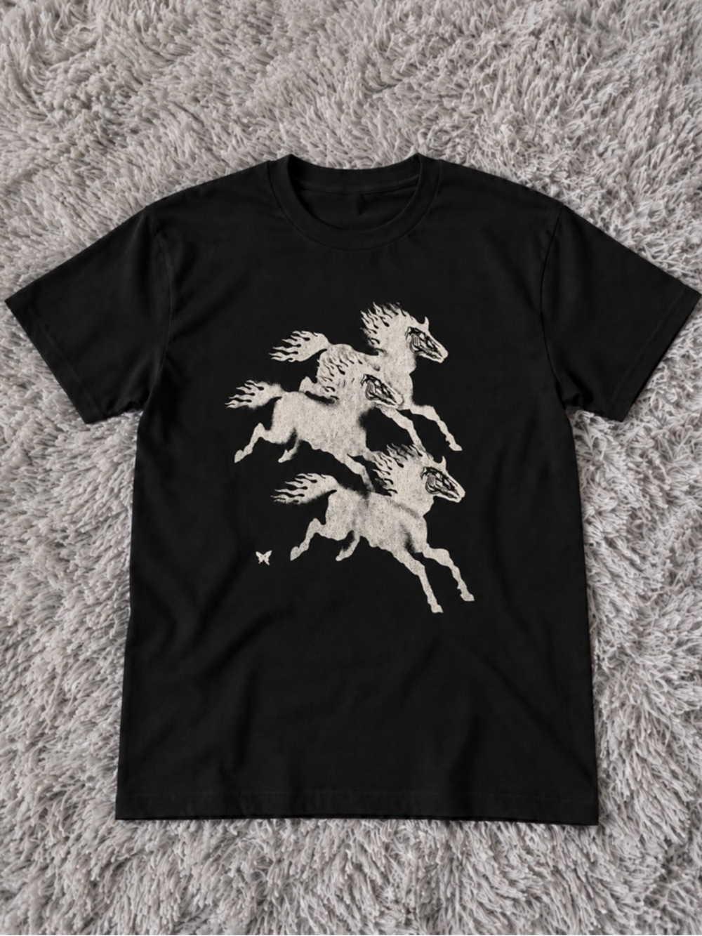Three Flaming Skeleton Horses Black T-Shirt